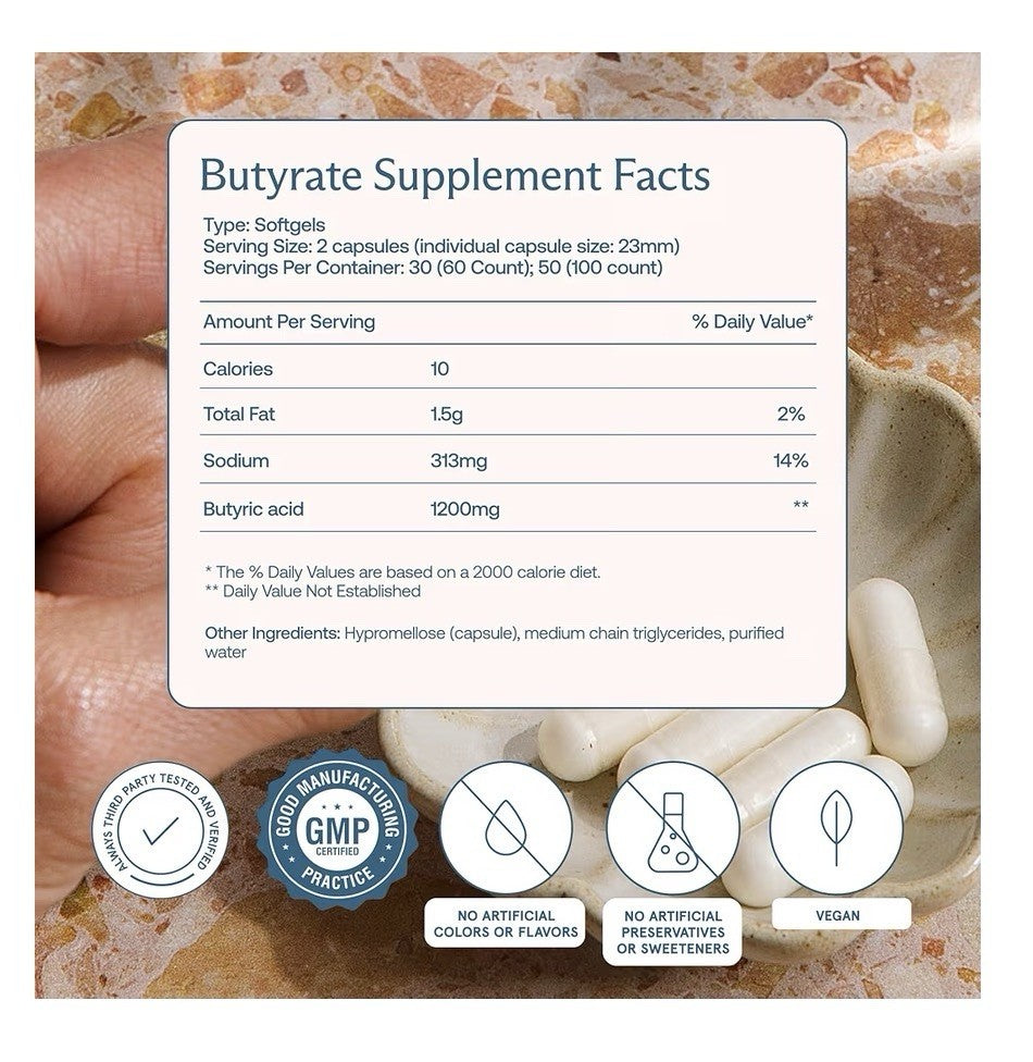 BodyBio Sodium Butyrate Postbiotic Gut Health Digestive Metabolic Balance 100cap