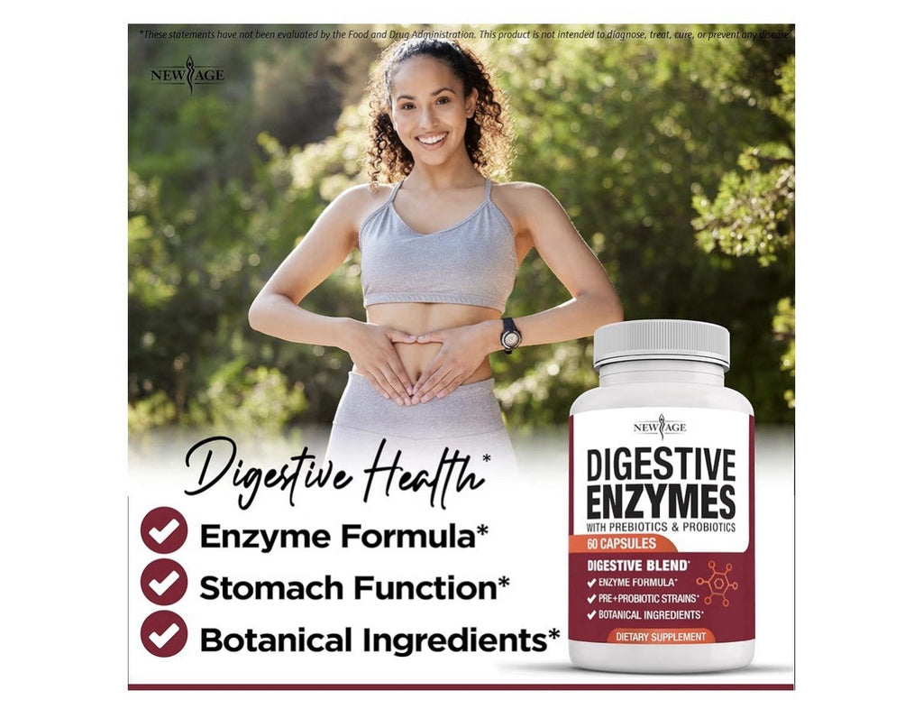 NEW AGE Digestive Enzymes for Gut Digestive Health Probiotic Prebiotics 2 Pack