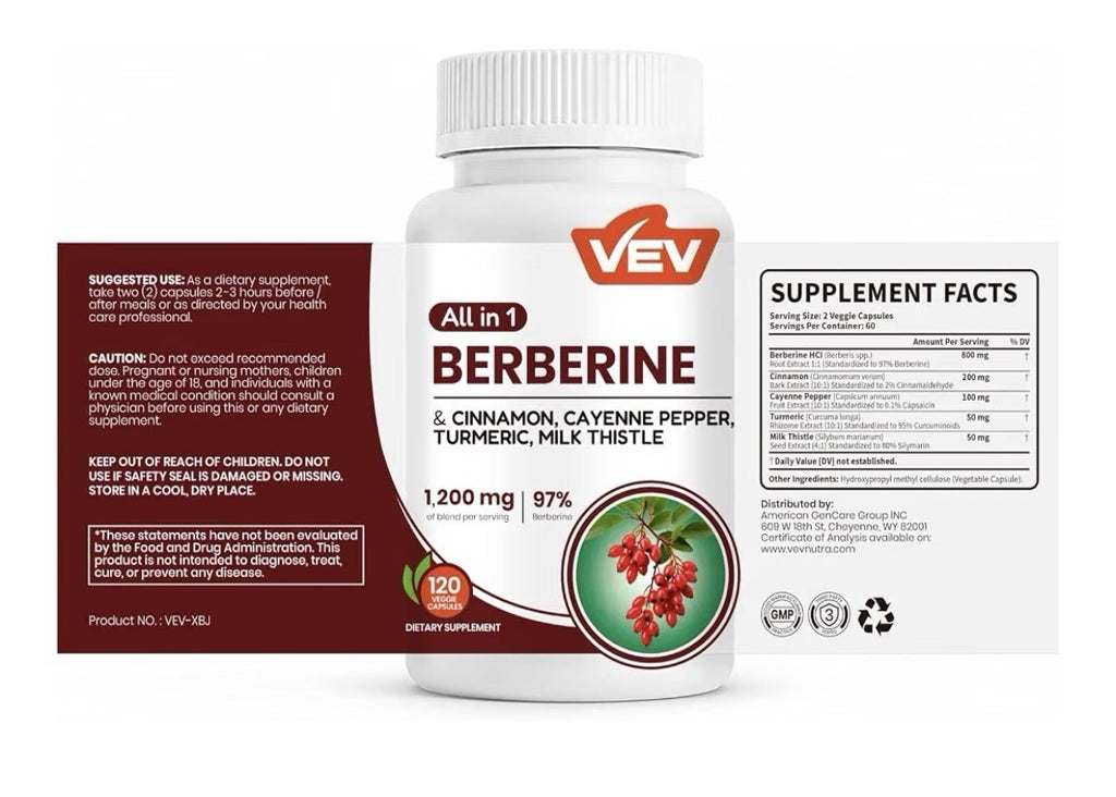 VEV Berberine with Ceylon Cinnamon Turmeric Heart Cardiovascular Support 2 Pack