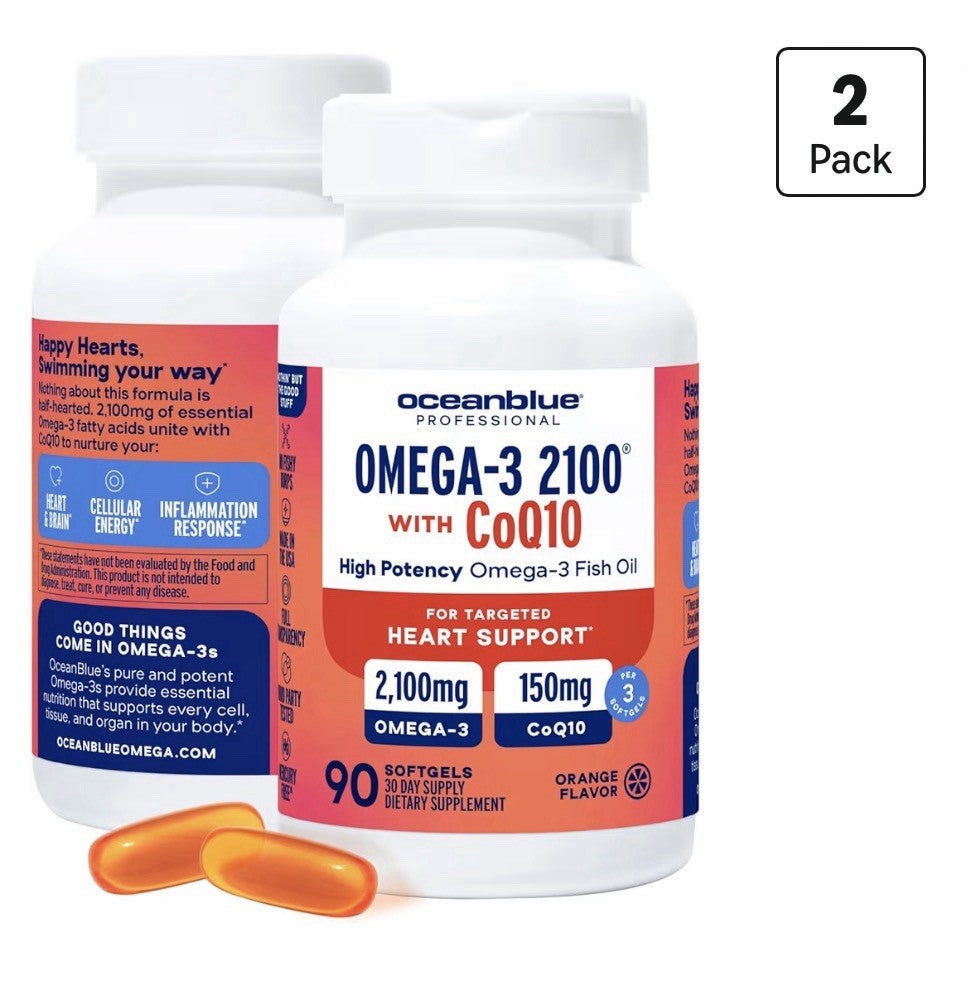 2 Pack Oceanblue Omega 3 2100 w/ CoQ10 Triple Strength Fish Oil Combo Supplement