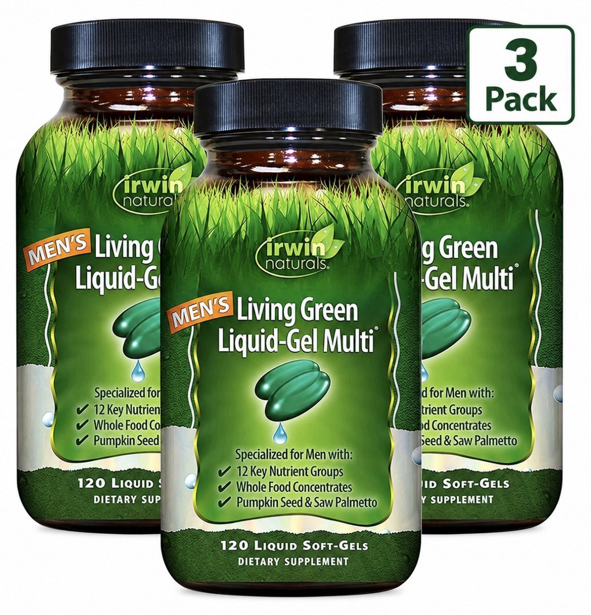 Irwin Naturals Men's Living Green Liquid Gel Multi Multivitamin 3 Pack Softgels