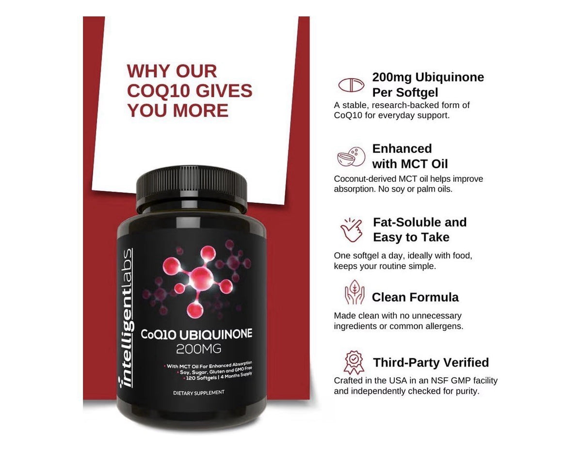 Intelligent Labs CoQ10 Ubiquinone 200mg with MCT Oil Heart Health 4 month supply