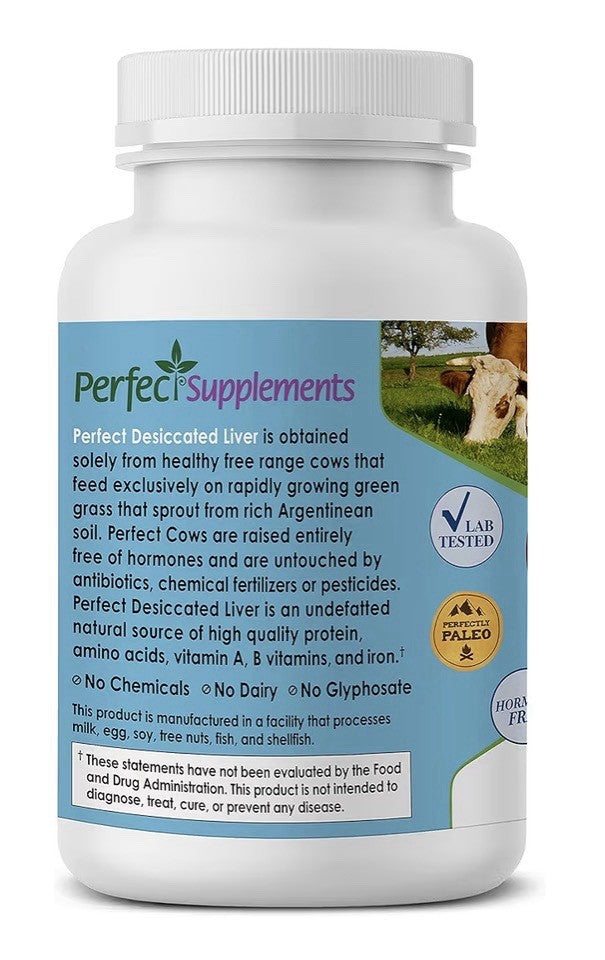 3 Pack Perfect Supplements Desiccated Beef Liver Capsules Grass Fed Supplement