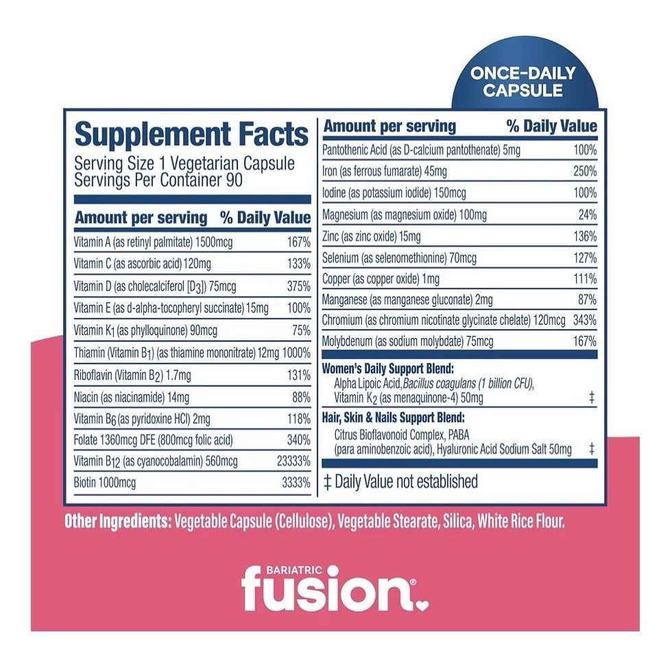 Bariatric Fusion Women’s Multivitamin One Per Day  with Iron 90 Capsules