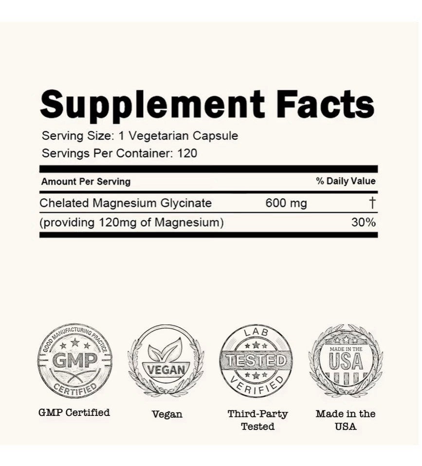 Zenium Magnesium Glycinate Sleep Calm Mind Support Stress relief Natural 120Caps
