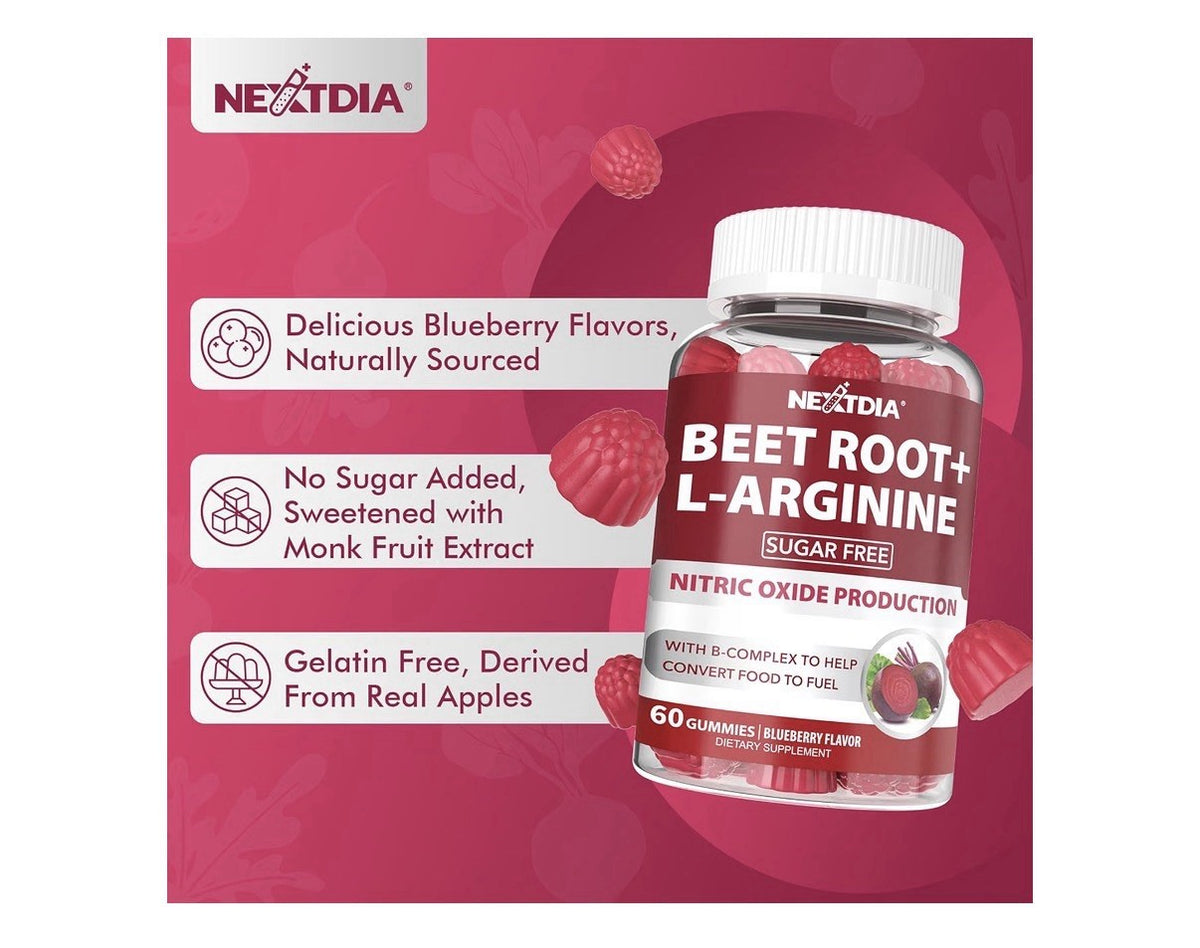 Nextdia Beet Root Gummies +  L-Arginine Nitric Oxide Production 60 Gummies