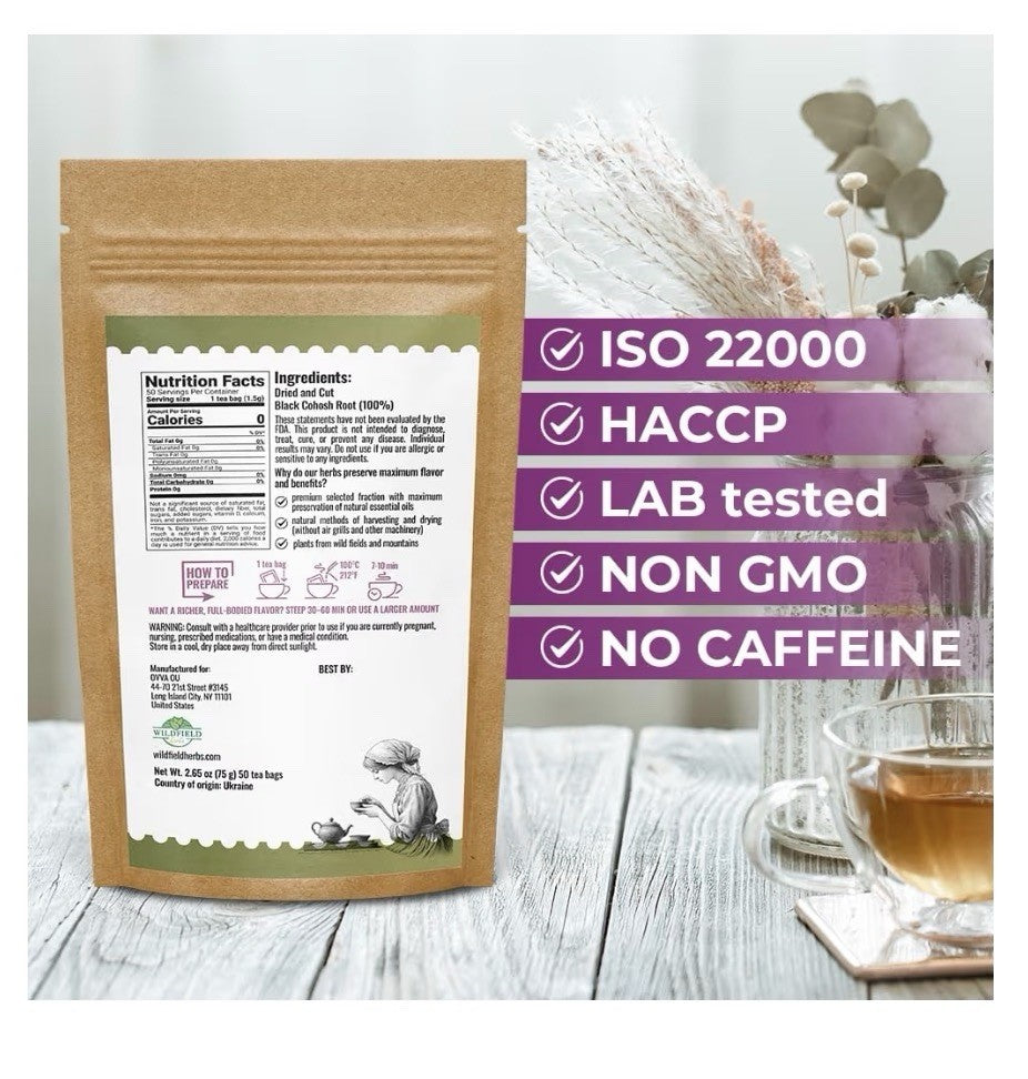 50 bags Black Cohosh 50 Tea Bags Black Cohosh Root Herbal Tea (Actaea racemosa)