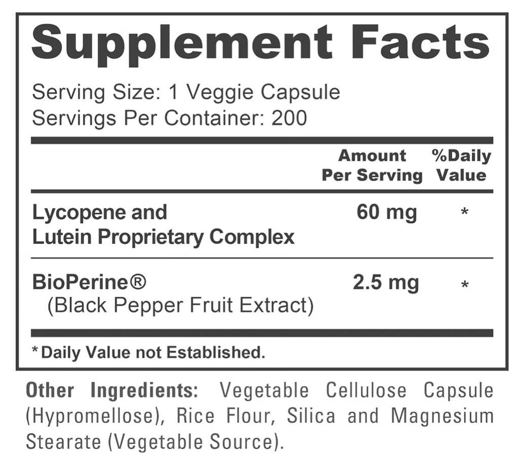 NusaPure Lycopene & Lutein Complex 60mg Per Capsule 200 Veg Capsules 200 Serving