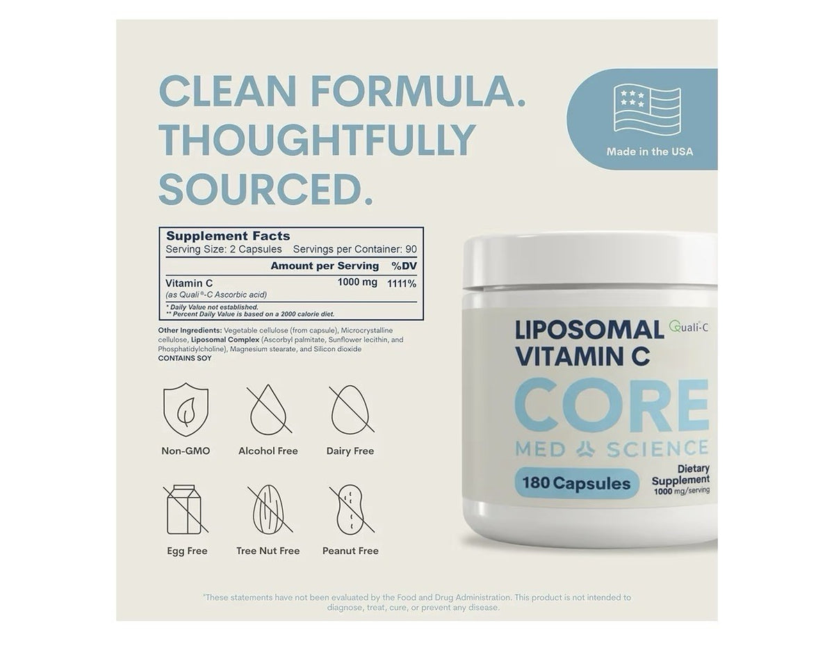 Core Med Science Liposomal Vitamin C 1000mg Immune Collagen Support 180 Capsules