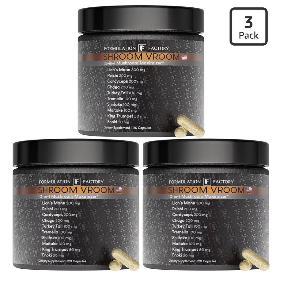 3 Pack Factory Formulat Shroom Vroom 10-in-1 Mushroom Maximizer 6 Month Supply