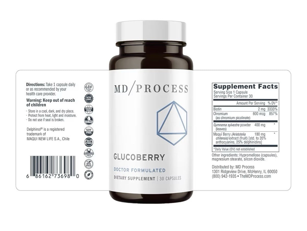 3Pack MD Process GlucoBerry Maqui Berry Chromium Picolinate Blood Health Support
