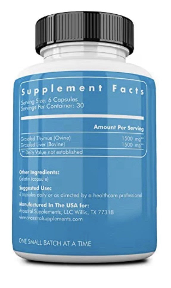 Ancestral Supplements Grass Fed Thymus Ovine (Sheep) Glandular Extract 180 Caps