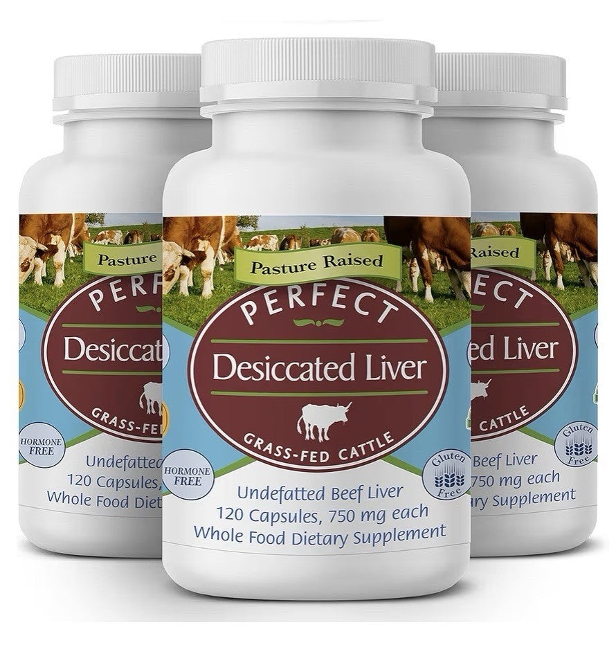3 Pack Perfect Supplements Desiccated Beef Liver Capsules Grass Fed Supplement