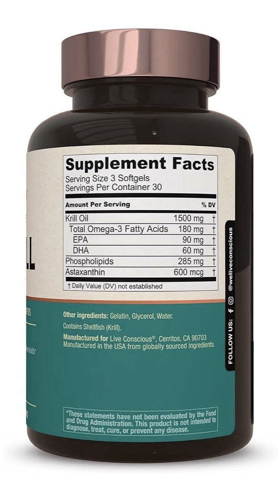 2 Pack Live Conscious KrillWell Krill Oil Omega3 Heart Joint Cognitive Health