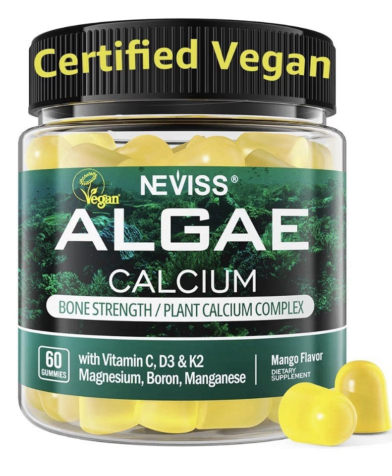 Neviss Algae Calcium Gummies Magneisum Vitamin D3 K2, C Bone Strength 60 Gummies