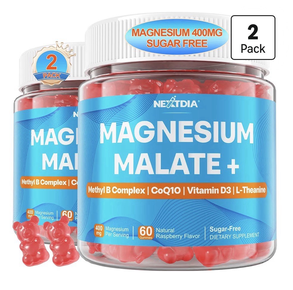 Nextdia Magnesium Malate +  Gummies for Adults Energy Muscle Support 2 Pack