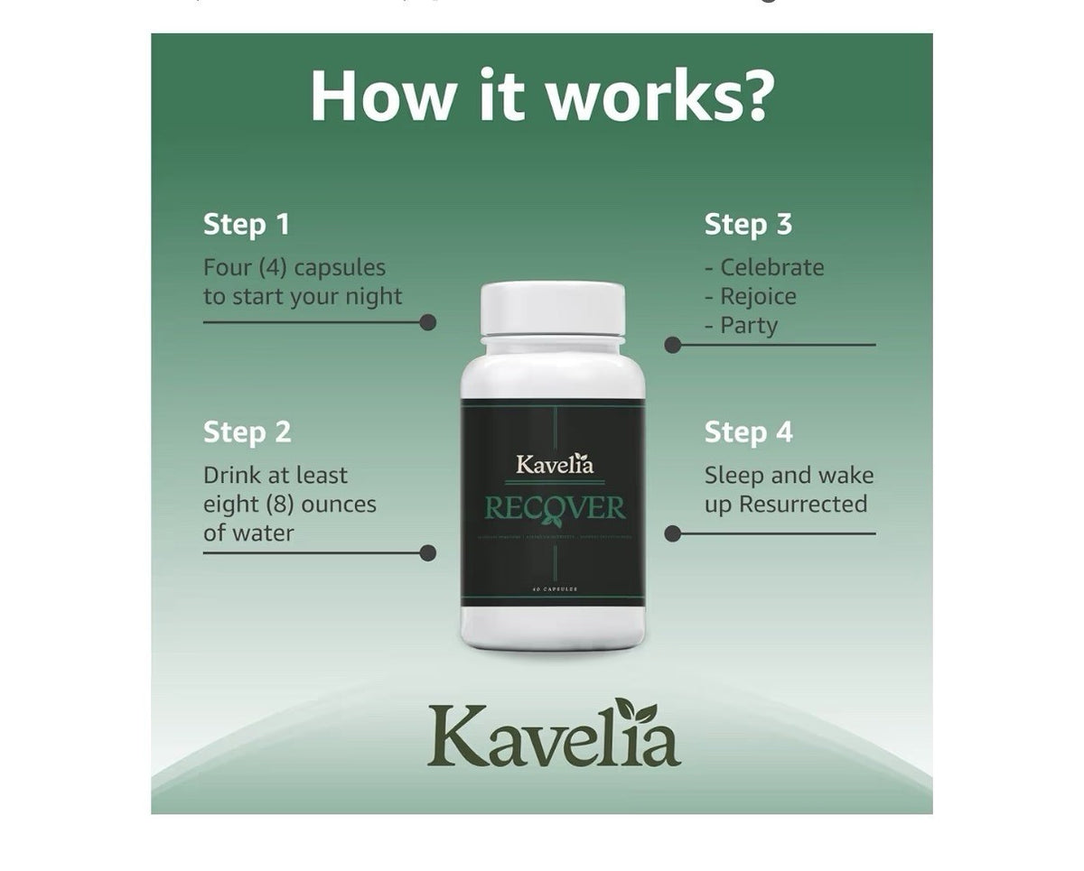 Kavelia Recovery Pre & Post Drinking Aid Liver Support Hydration Electrolytes
