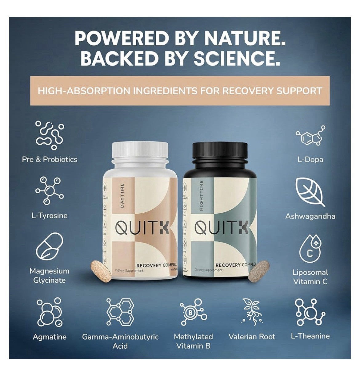 QUITK Withdrawal and Recovery Complex Day And Night Detox Support 90 Day Supply.