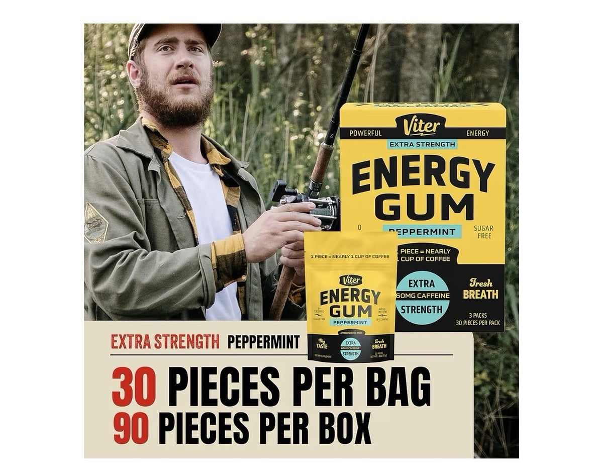 3 Pack Viter Energy Gum Peppermint Vitamin B3 B6 B9 B12 Caffeinated Total 90pcs