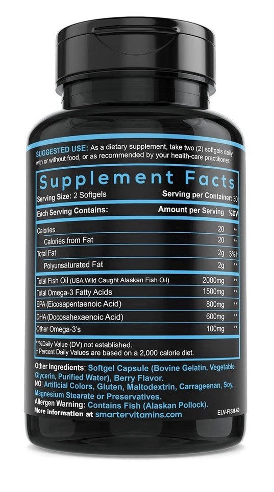 SmarterVitamins Omega 3 Fish Oil Made With AlaskaOmega DHA EPA 60 Softgels