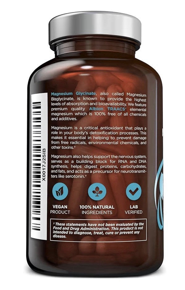 OmniBiotics Magnesium Glycinate Supplement 200mg 100% Chelated Pure 120 Capsules