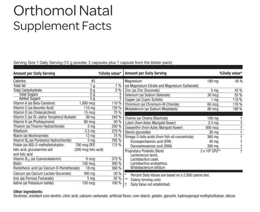 Orthomol Natal Contribute To Normal Fertility And  Reproduction 30 Daily Serving