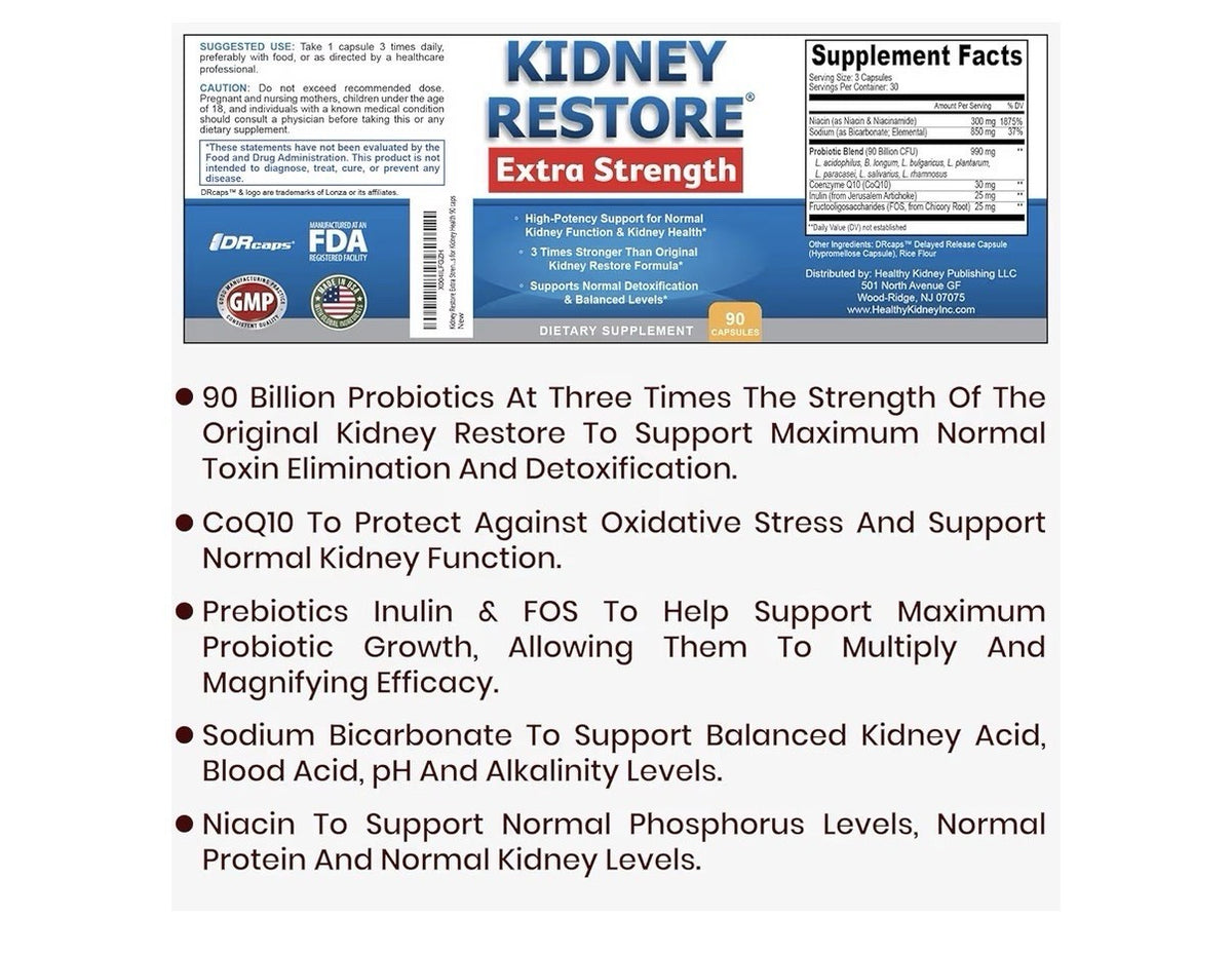 Kidney Restore Extra Strength Cleanse Detox Repair Kidney Health Function 90caps