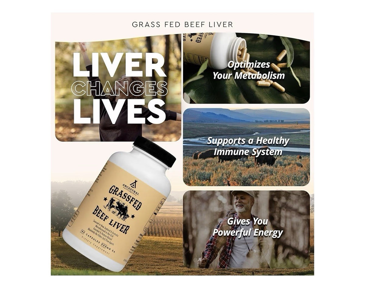 Ancestral Supplements Beef Liver Grass Fed Full Body Wellness 180 Capsules