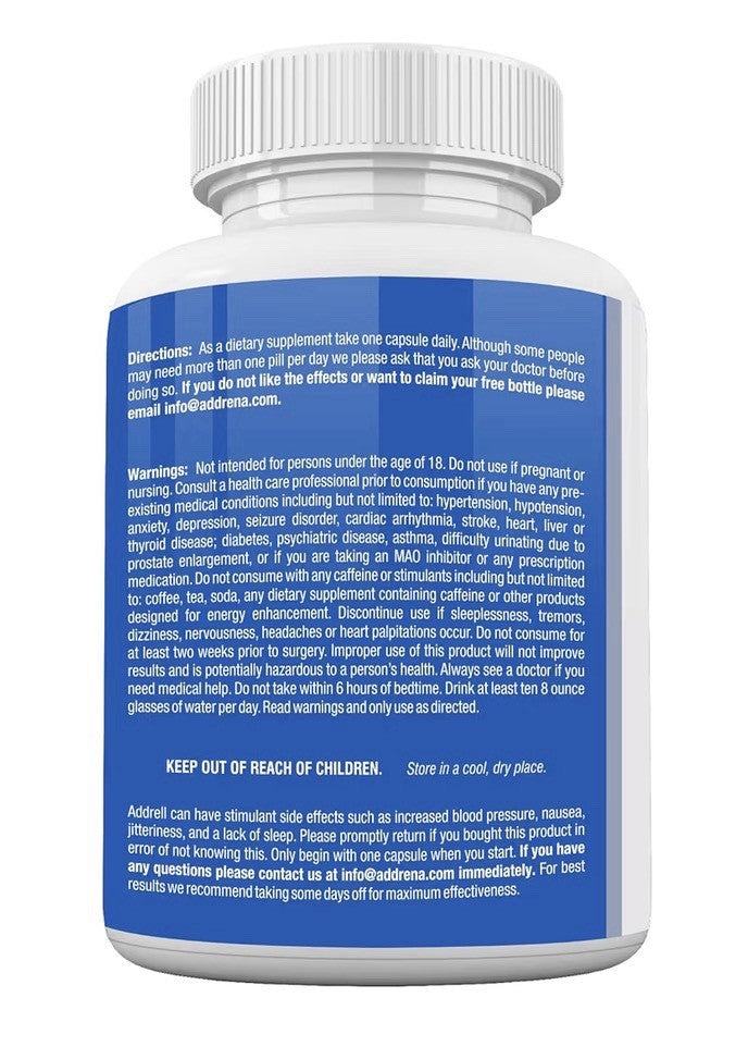 Addrell Energy Stimulant Natural Nootropic Brain Boost Energy Focus 60 Capsules