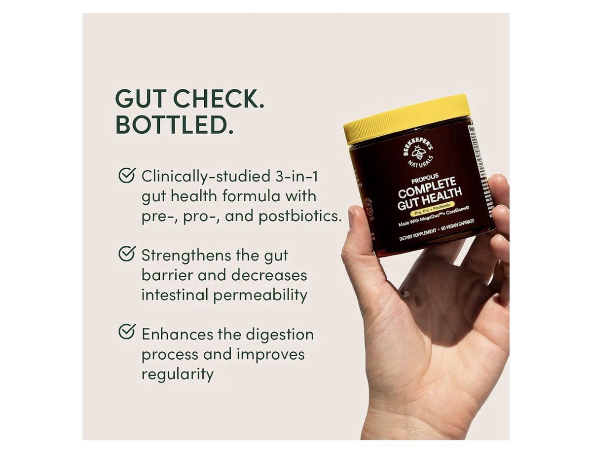 Beekeeper's Naturals Complete GutHealth Propolis 3inl PrebioticProbiotic 60cap