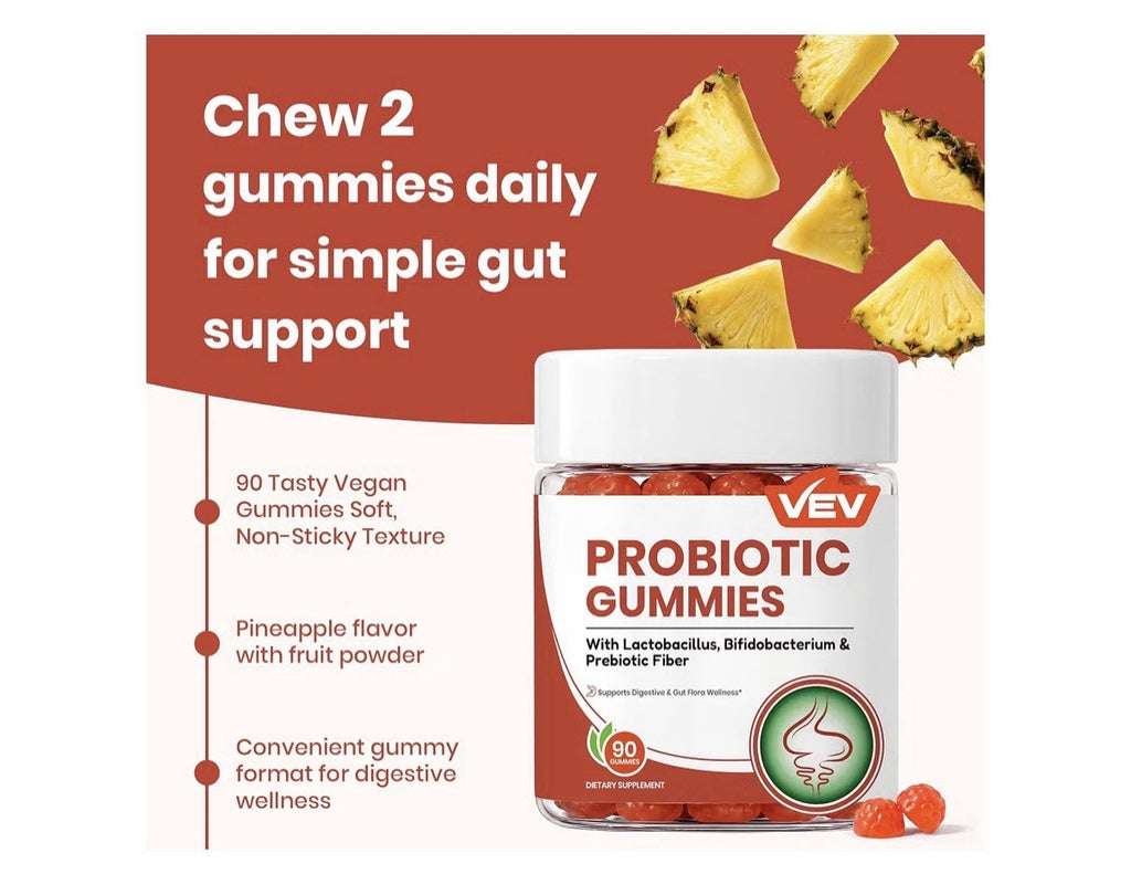 VEV Probiotic Gummies Supports Digestive Gut Flora Wellness For Women 90Gummuies