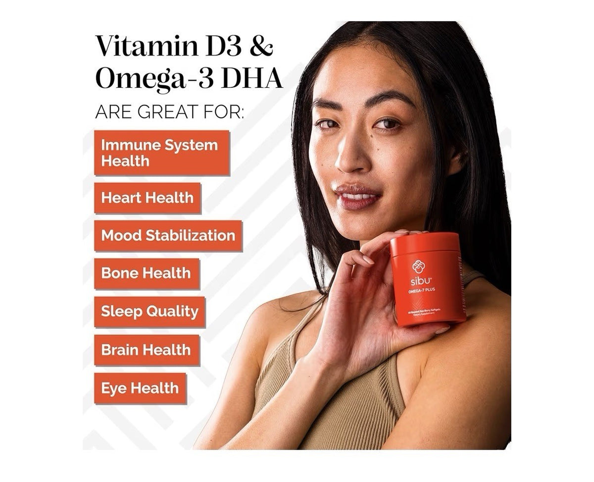 sibu Omega-7 Plus Sea Buckthorn Vitamin D3 Omega 3 DHA 60 Softgels