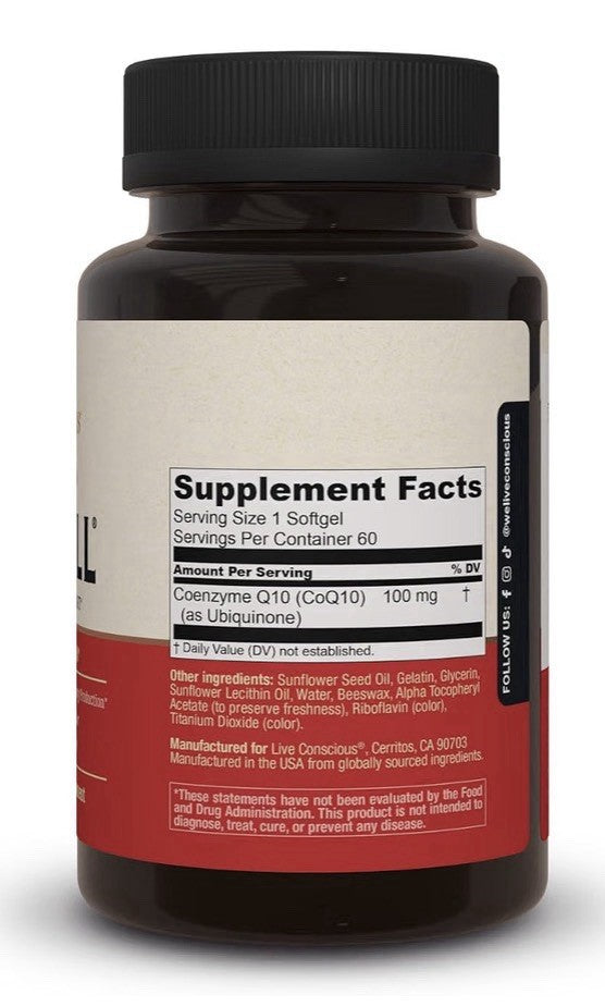 Live Conscious CoQWell CoQ10 Heart Brain Vascular Health Support 60 Softgels