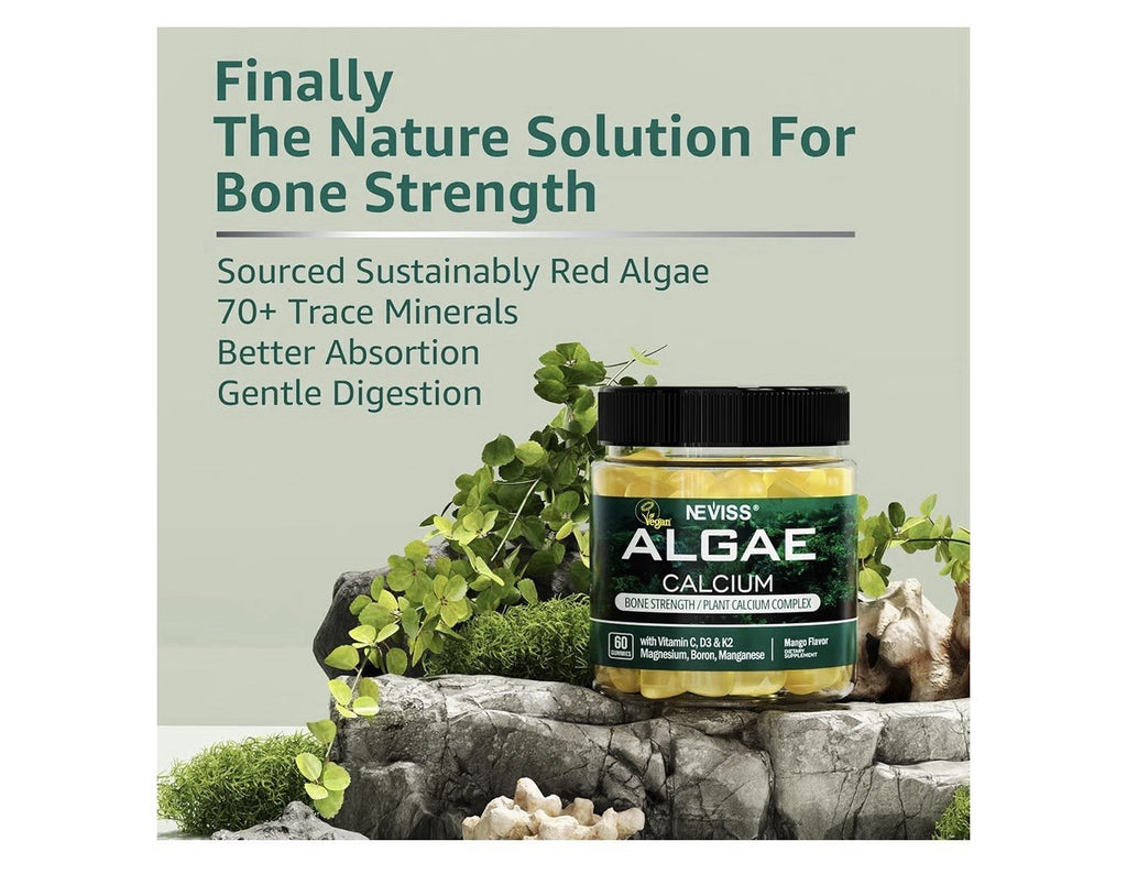 Neviss Algae Calcium Gummies Magneisum Vitamin D3 K2, C Bone Strength 60 Gummies
