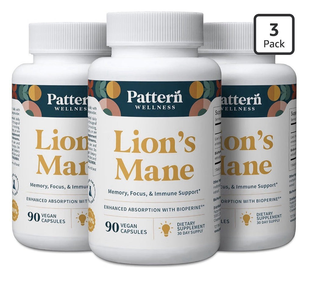 Pattern Wellness Lion’s Mane Mushroom Memory Focus Immune Support 3 Pack