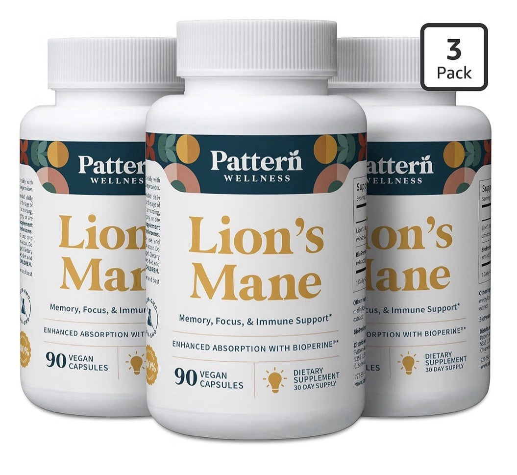 Pattern Wellness Lion’s Mane Mushroom Memory Focus Immune Support 3 Pack