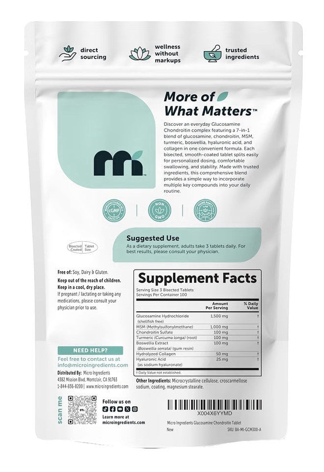 Micro Ingredients Glucosamine Chondroitin MSM Turmeric 4000mg Per Serving 300Tab