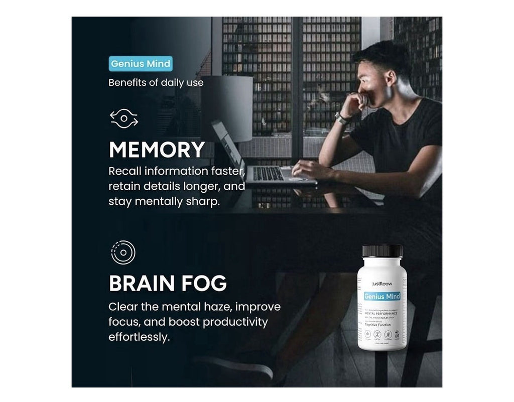 JustFloow Genius Mind Nootropic Brain Supplement Support Cognitive Function 60ca