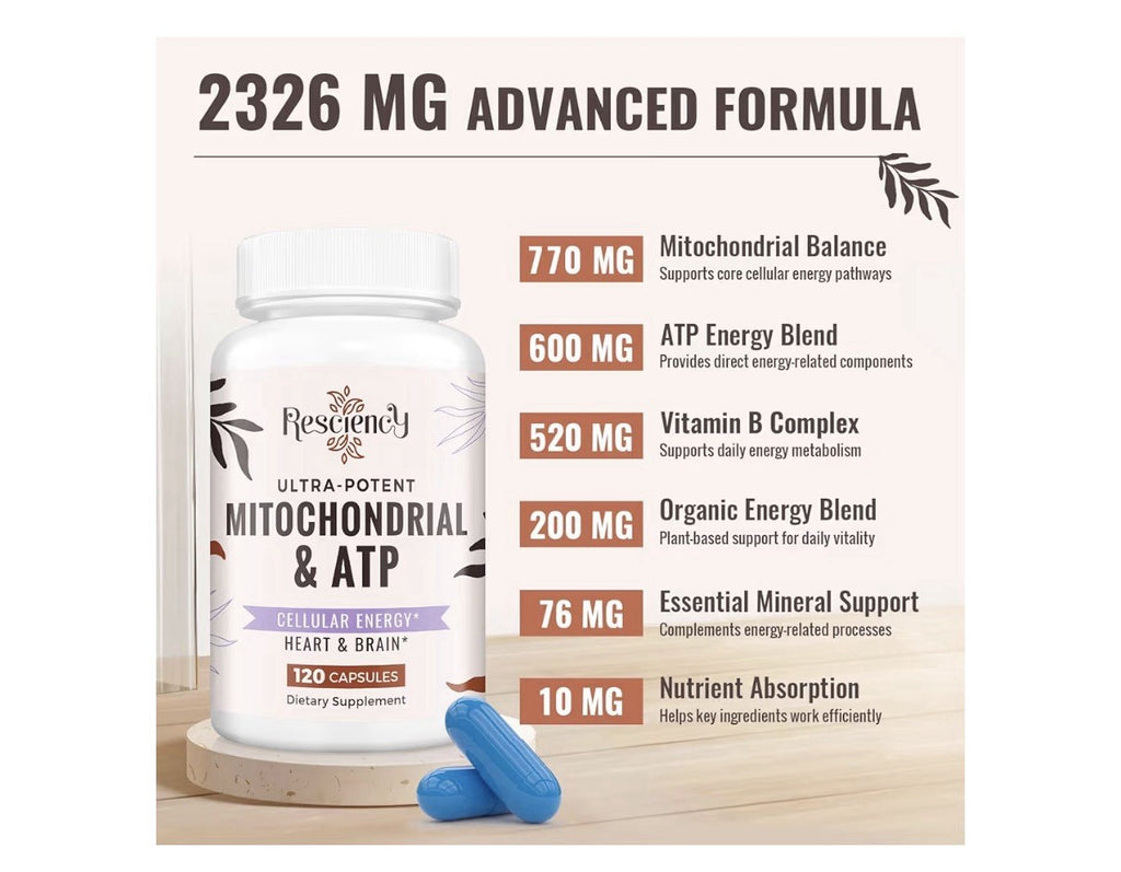 Resciency Mitochondrial & ATP Supplements Cellular Energy Heart Brain 2 Packs