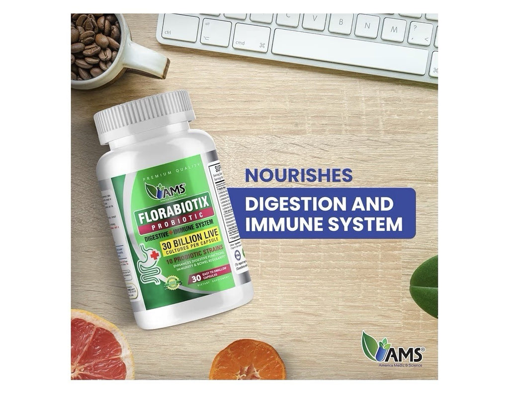 AMS Florabiotix Probiotic Immune Digestive Support 30 Billion Live Cultures 30ca