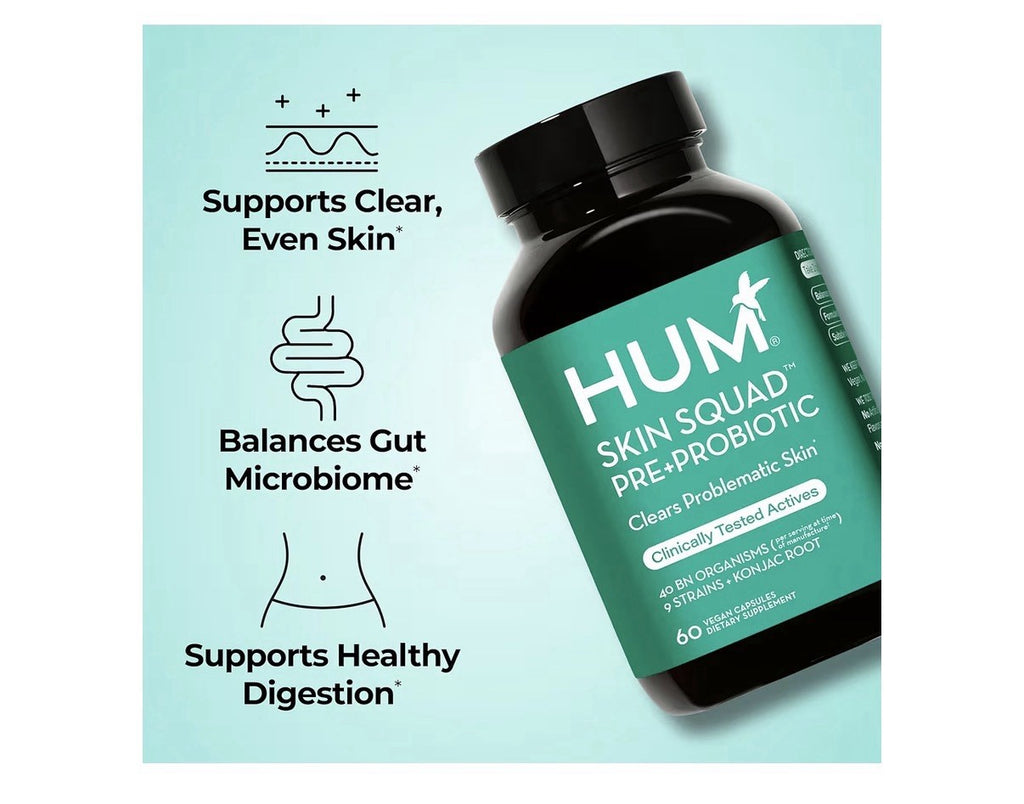 HUM Skin Squad Pre + Probiotics for Women and Men Skin Care Supplement 60calsule