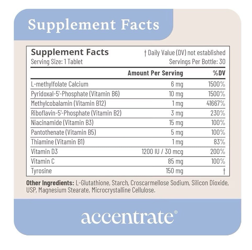 Accentrate Neuro 110 Methylated Vitamins For Brain Health Supplement 30 Tablets