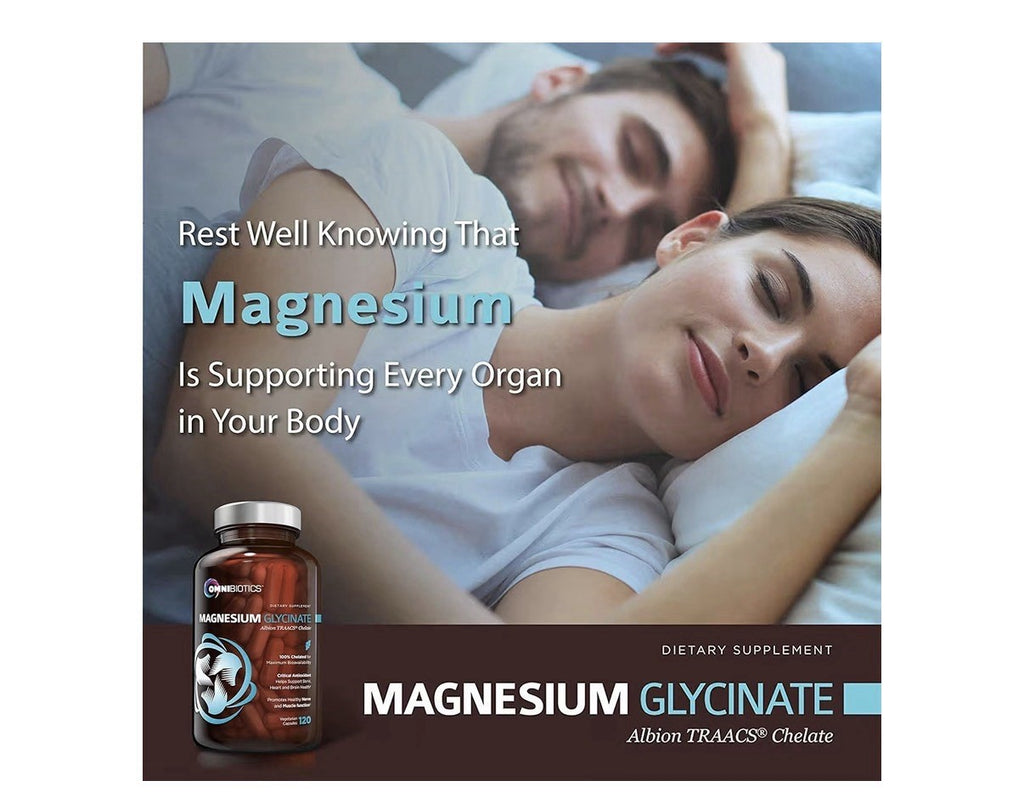 OmniBiotics Magnesium Glycinate Supplement 200mg 100% Chelated Pure 120 Capsules