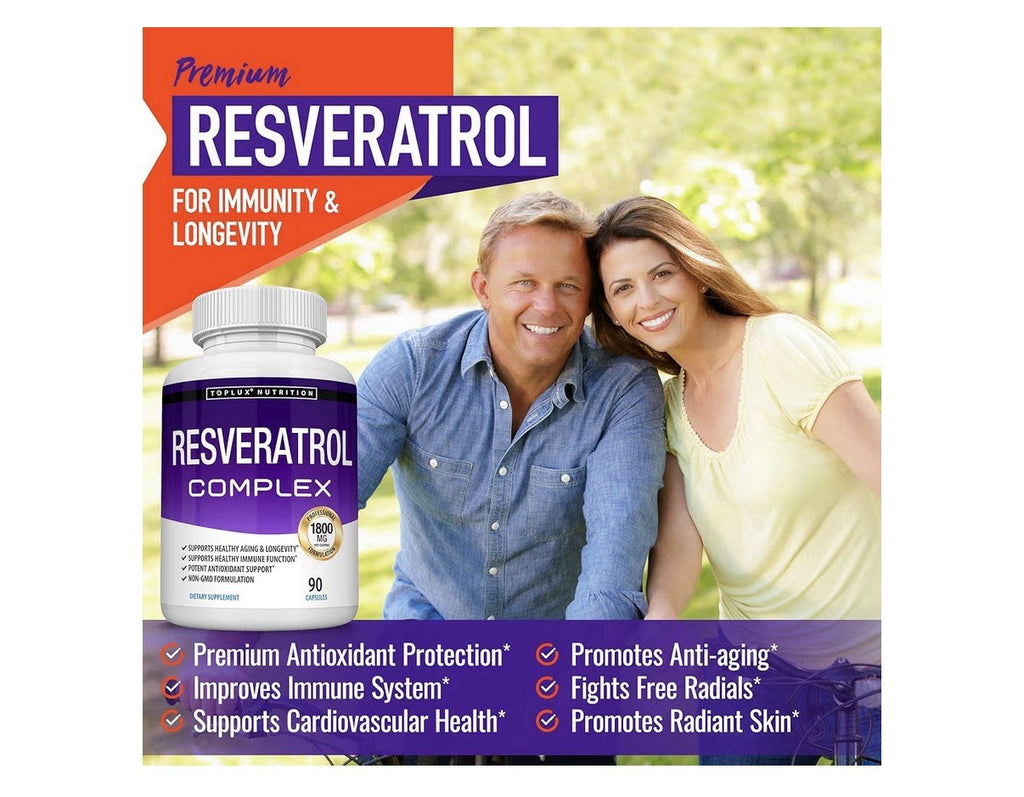 Toplux Resveratrol Complex 1800 mg Helathy Aging Longevity Antioxidant 90capsule