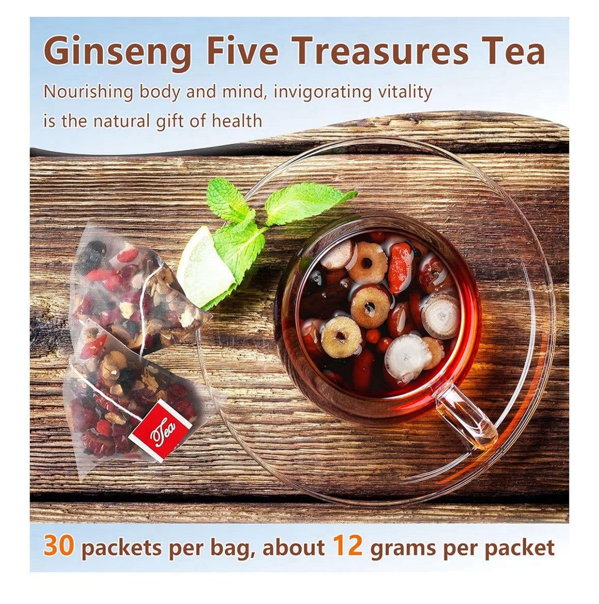 Teeo Deeo Ginseng Five Treasure Kidney Detox Herbal 7 Ingredients Blend 30Teabag