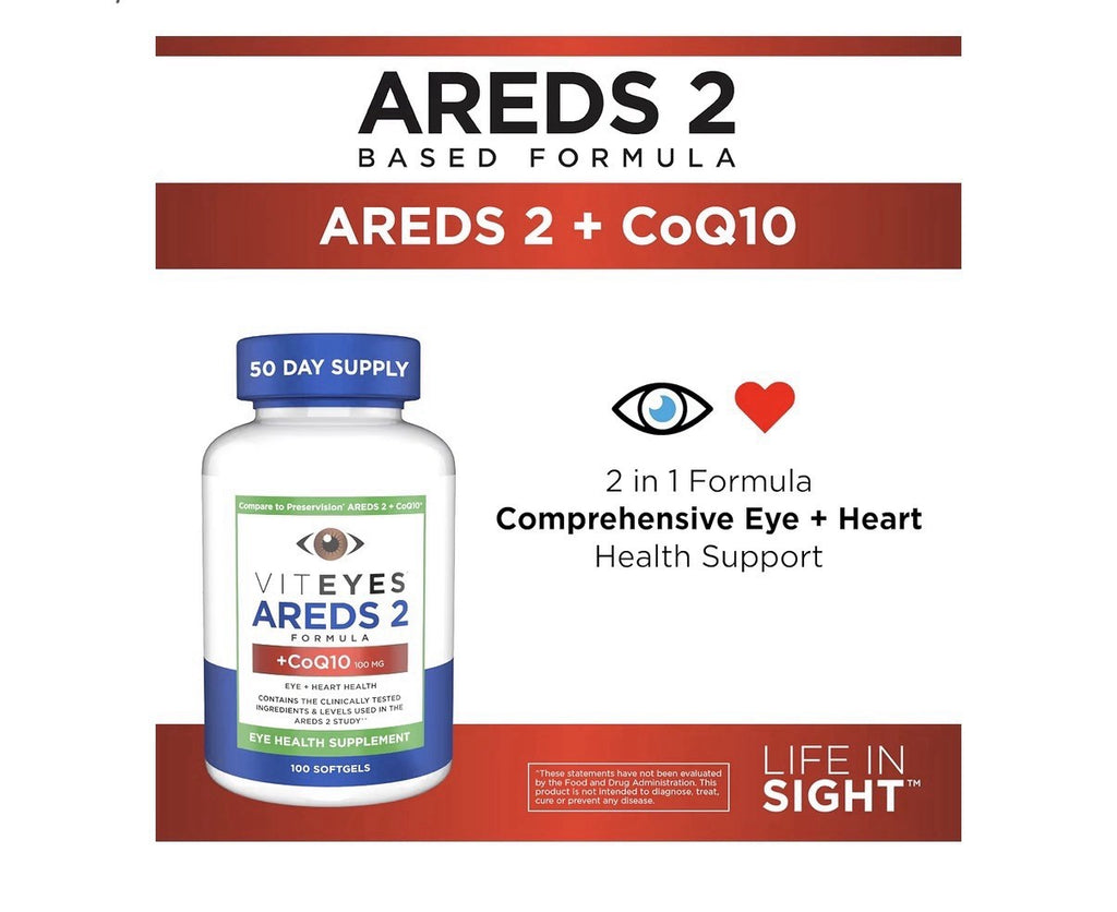 Viteyes AREDS 2 + CoQ10 Eye + Heart Health Eye Health Supplement 100 Softgels