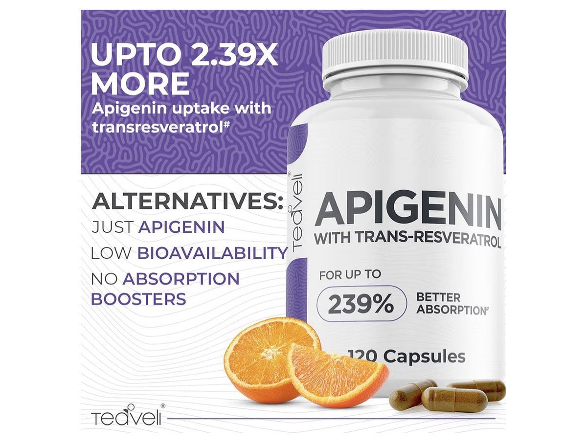 Teaveli Apigenin With Trans Resveratrol Sleep Support Supplement 120 Capsules