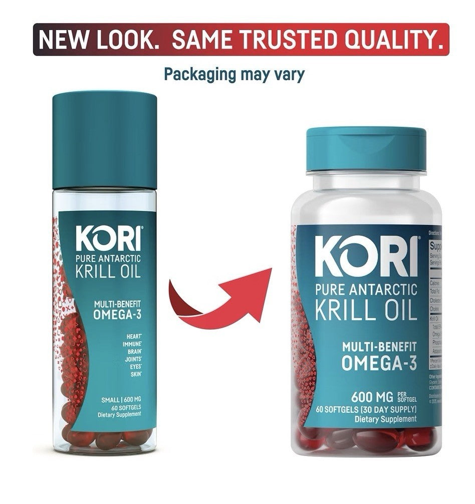 Kori Krill Oil Omega 3 EPA DHA Heart Brain Joints Eyes Skin Health 60 Softgels