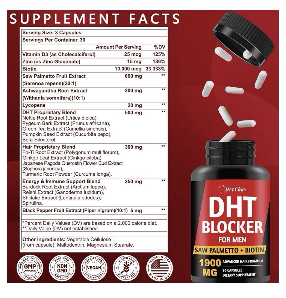 2 Pack HevChay DHT Blocker for Men Extra Strength Advanced Hair Growth