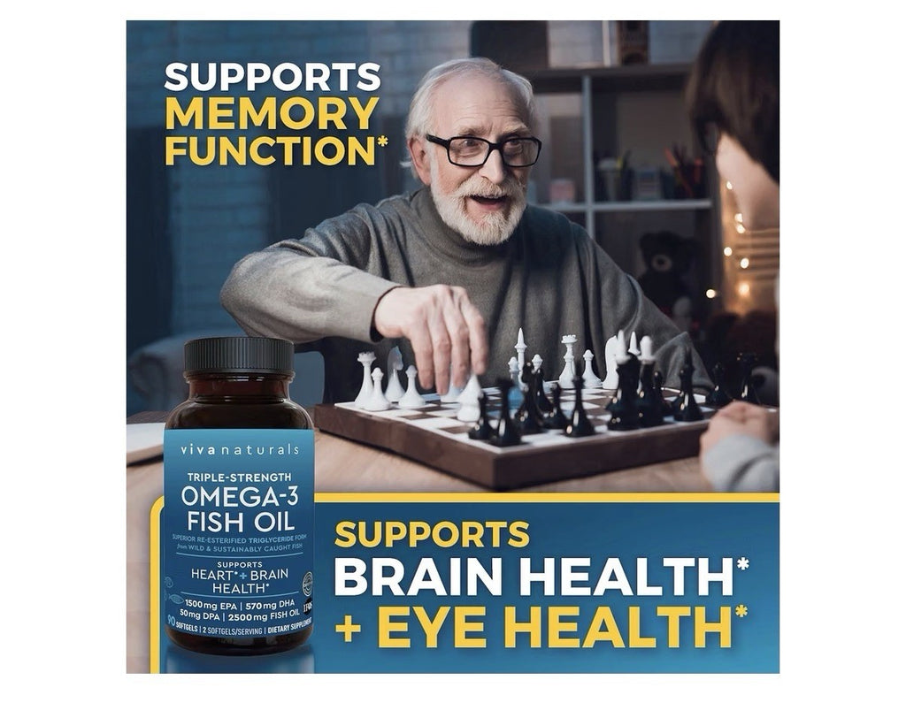 Viva Naturals Omega 3 Fish Oil Triple Strength EPA DHA For Women & Men 90softgel